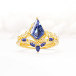 Nature-Inspired Kite Cut Tanzanite Bridal Set with Leaf Accents - Yellow-Gold