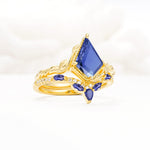 Nature-Inspired Kite Cut Tanzanite Bridal Set with Leaf Accents - Rose-Gold