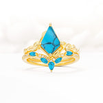 Nature-Inspired Kite Cut Turquoise Bridal Set with Leaf Accents - Yellow-Gold
