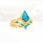 Nature-Inspired Kite Cut Turquoise Bridal Set with Leaf Accents - Rose-Gold