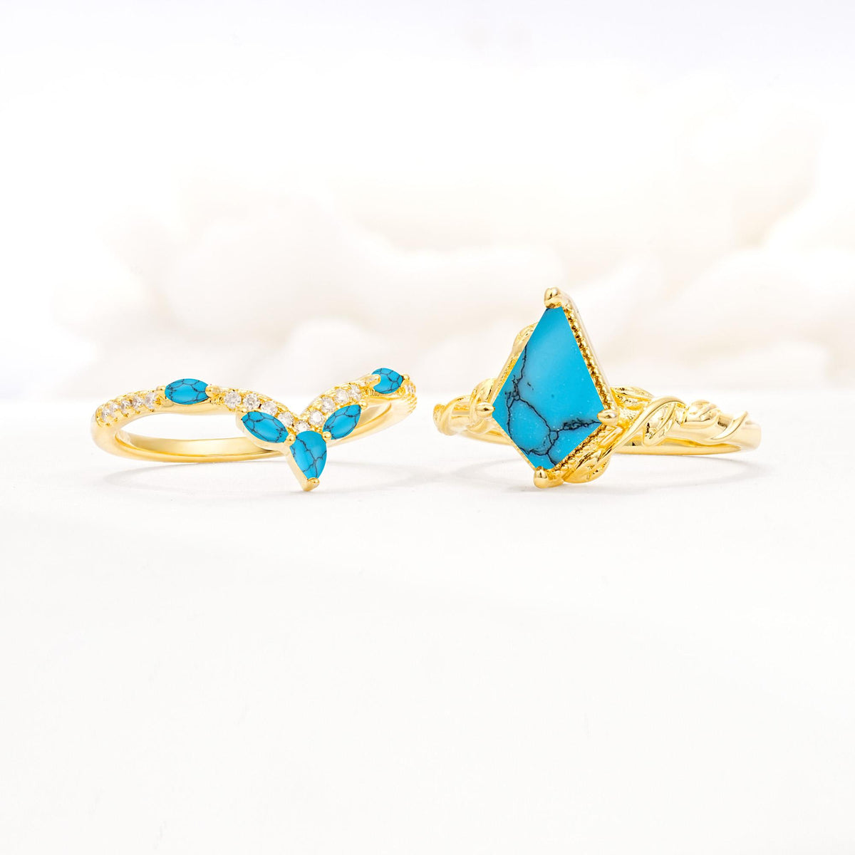 Nature-Inspired Kite Cut Turquoise Bridal Set with Leaf Accents - Additional view