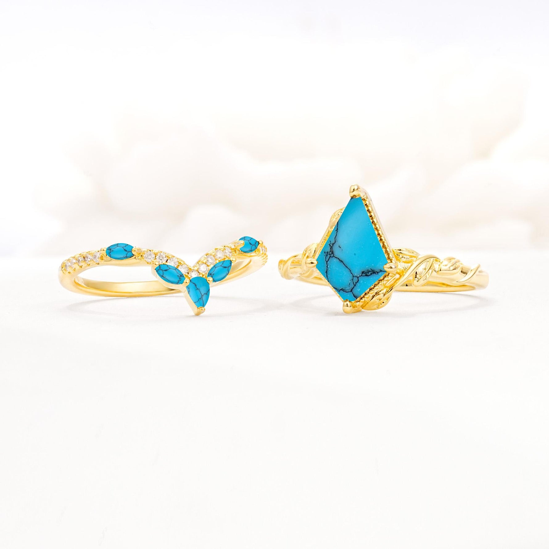 Nature-Inspired Kite Cut Turquoise Bridal Set with Leaf Accents - Additional view