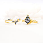 Nature-Inspired Kite Cut Black Rutilated Quartz Bridal Set with Leaf Accents - Additional view