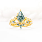 Nature-Inspired Kite Cut Moss Agate Bridal Set with Leaf Accents - Yellow-Gold