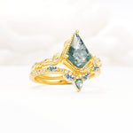 Nature-Inspired Kite Cut Moss Agate Bridal Set with Leaf Accents - Rose-Gold