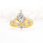 Nature-Inspired Kite Cut Lab Diamond Bridal Set with Leaf Accents - Yellow-Gold