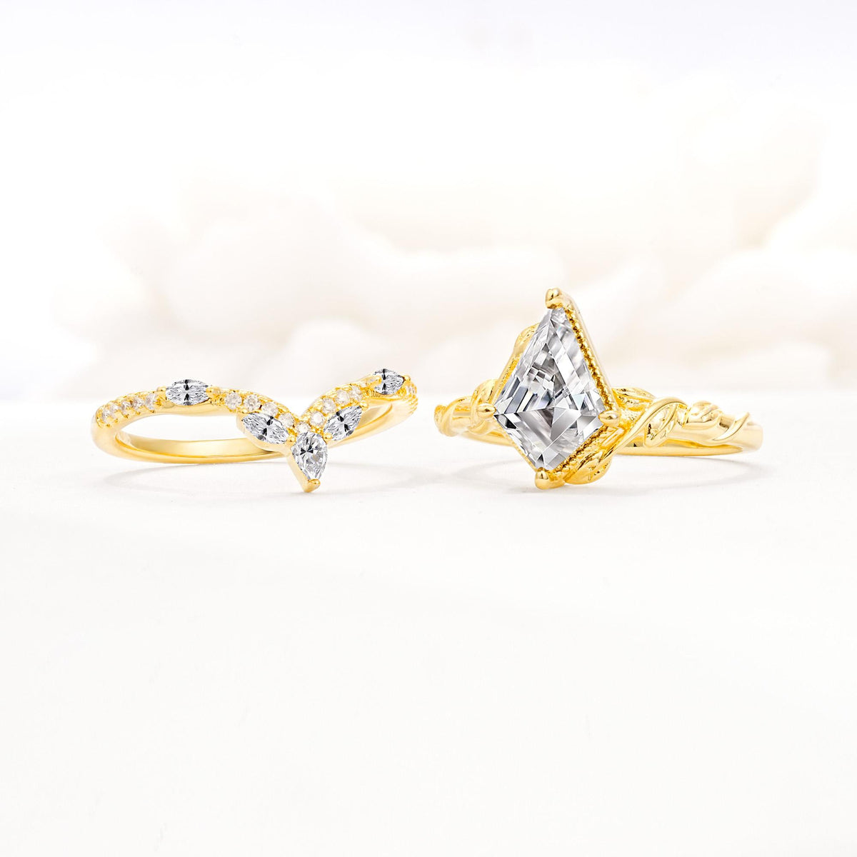 Nature-Inspired Kite Cut Lab Diamond Bridal Set with Leaf Accents - Additional view