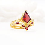 Nature-Inspired Kite Cut Garnet Bridal Set with Leaf Accents - Rose-Gold