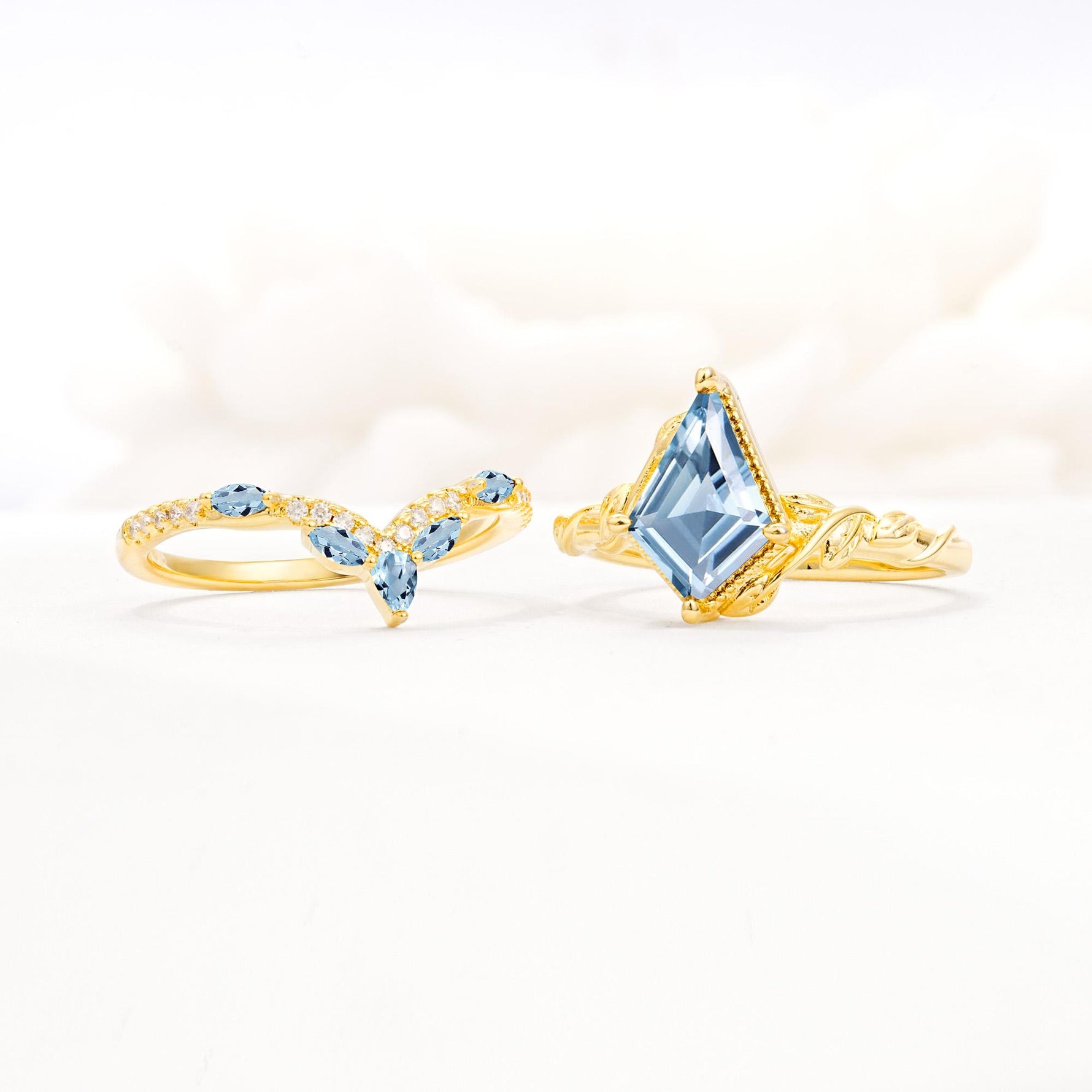 Nature-Inspired Kite Cut Aquamarine Bridal Set with Leaf Accents - Additional view