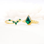 Nature-Inspired Kite Cut Emerald Bridal Set with Leaf Accents - Additional view
