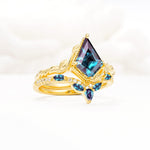 Nature-Inspired Kite Cut Alexandrite Bridal Set with Leaf Accents - Rose-Gold