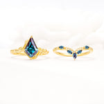 Nature-Inspired Kite Cut Alexandrite Bridal Set with Leaf Accents - White-Gold