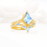 Nature-Inspired Kite Cut Moonstone Bridal Set with Leaf Accents - Rose-Gold