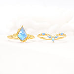 Nature-Inspired Kite Cut Moonstone Bridal Set with Leaf Accents - White-Gold