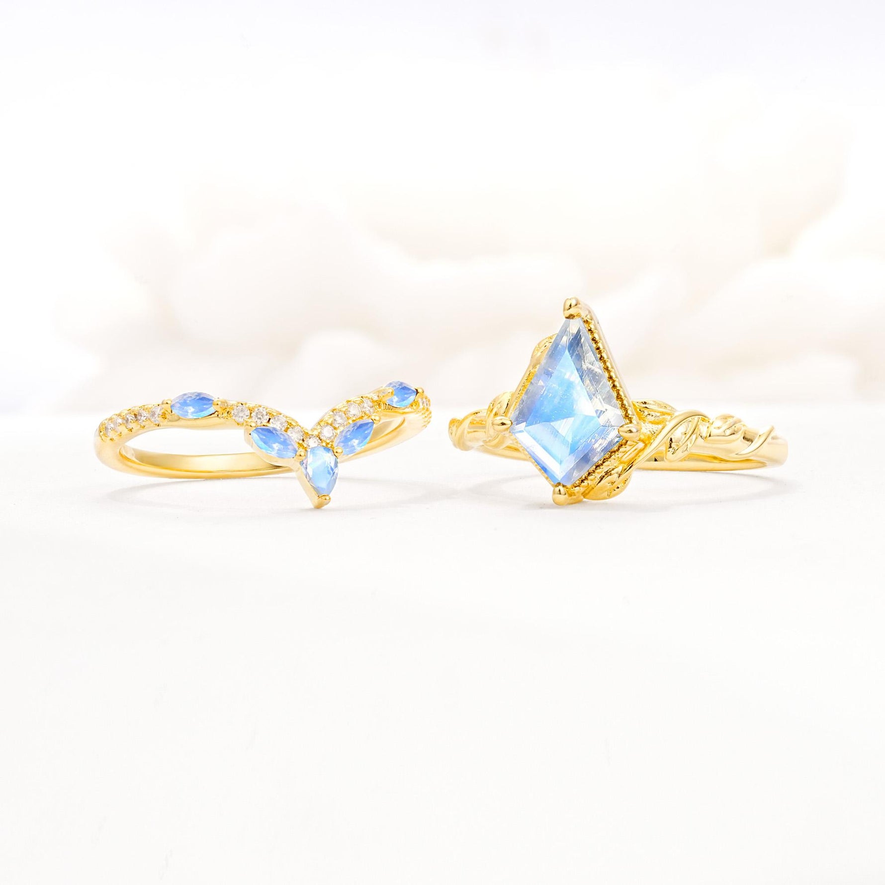 Nature-Inspired Kite Cut Moonstone Bridal Set with Leaf Accents - Additional view