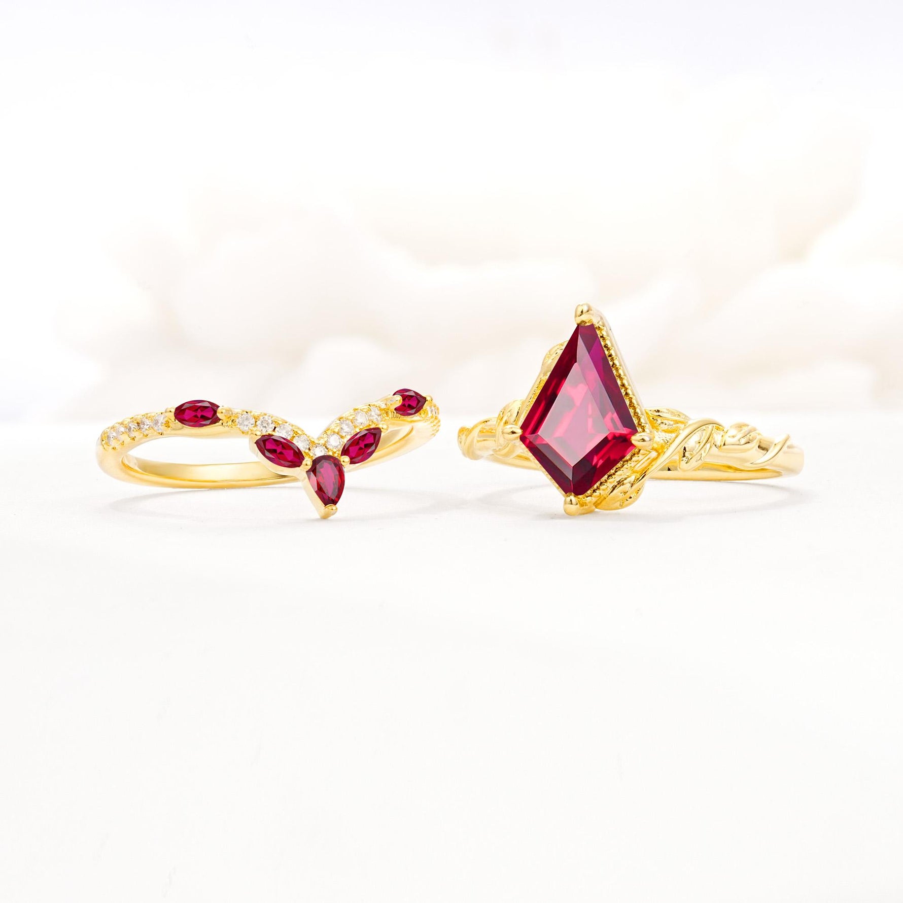 Nature-Inspired Kite Cut Ruby Bridal Set with Leaf Accents - Additional view