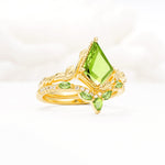 Nature-Inspired Kite Cut Peridot Bridal Set with Leaf Accents - Rose-Gold