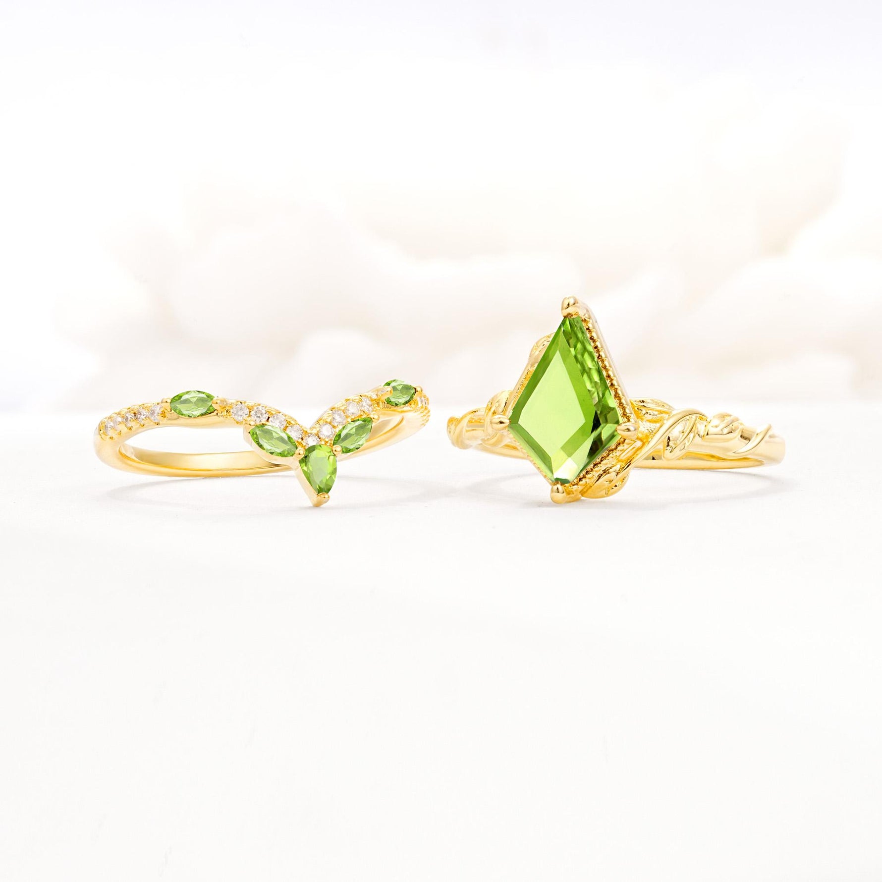 Nature-Inspired Kite Cut Peridot Bridal Set with Leaf Accents - Additional view