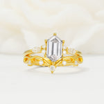 Elegant Long Hexagonal Cut Twisted Vine Moissanite Engagement Ring - Yellow-Gold