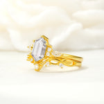Elegant Long Hexagonal Cut Twisted Vine Moissanite Engagement Ring - Rose-Gold