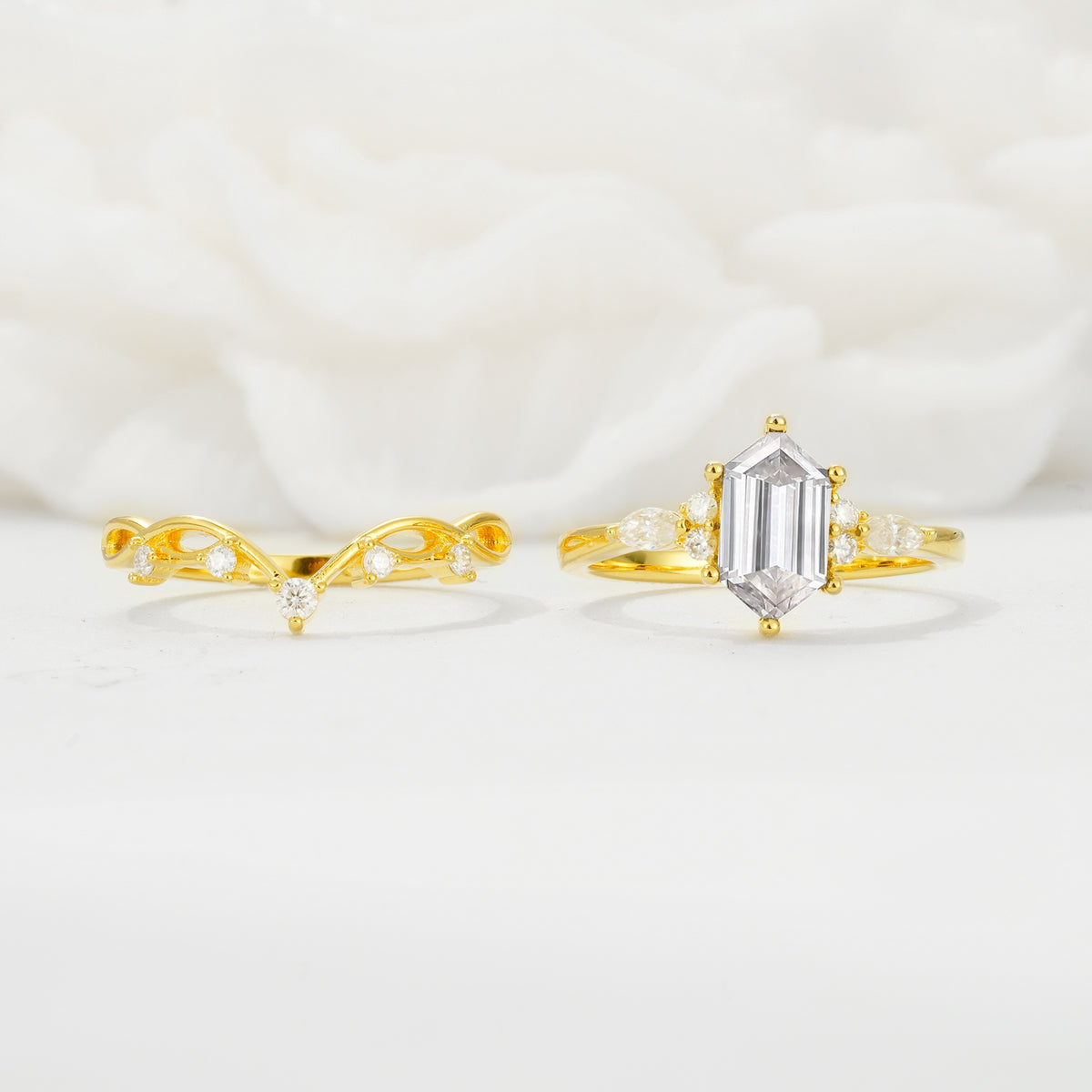 Elegant Long Hexagonal Cut Twisted Vine Moissanite Engagement Ring - Additional view