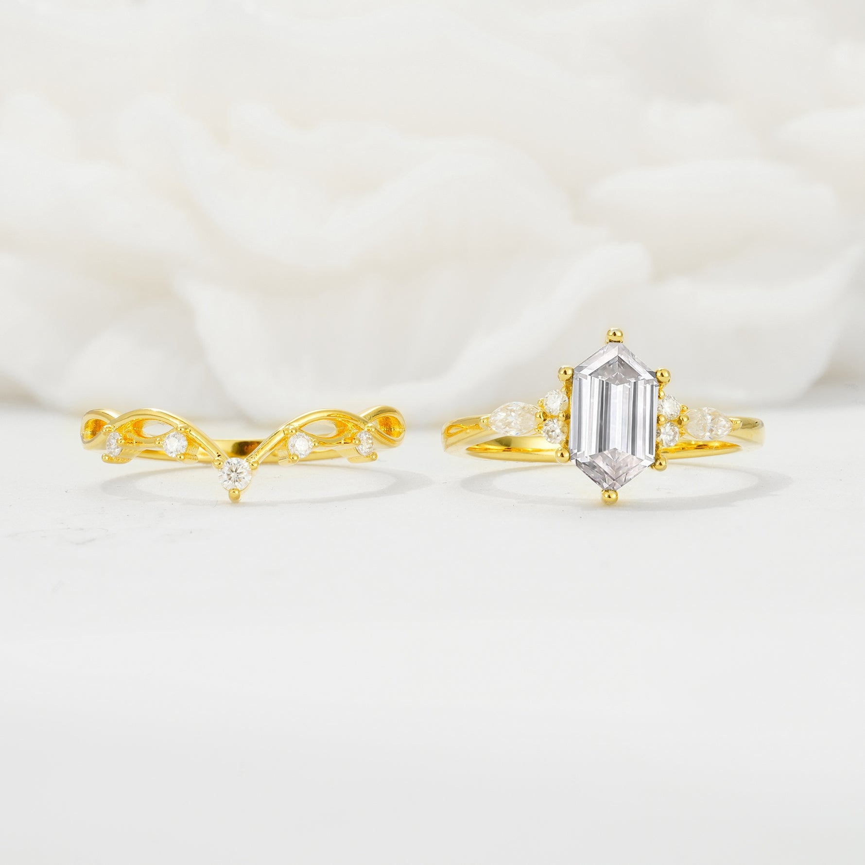 Elegant Long Hexagonal Cut Twisted Vine Moissanite Engagement Ring - Additional view