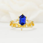 Elegant Long Hexagonal Cut Twisted Vine Sapphire Engagement Ring - Yellow-Gold