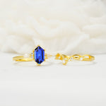 Elegant Long Hexagonal Cut Twisted Vine Sapphire Engagement Ring - White-Gold