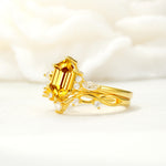 Elegant Long Hexagonal Cut Twisted Vine Citrine Engagement Ring - Rose-Gold