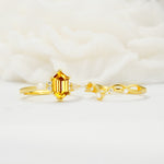 Elegant Long Hexagonal Cut Twisted Vine Citrine Engagement Ring - White-Gold