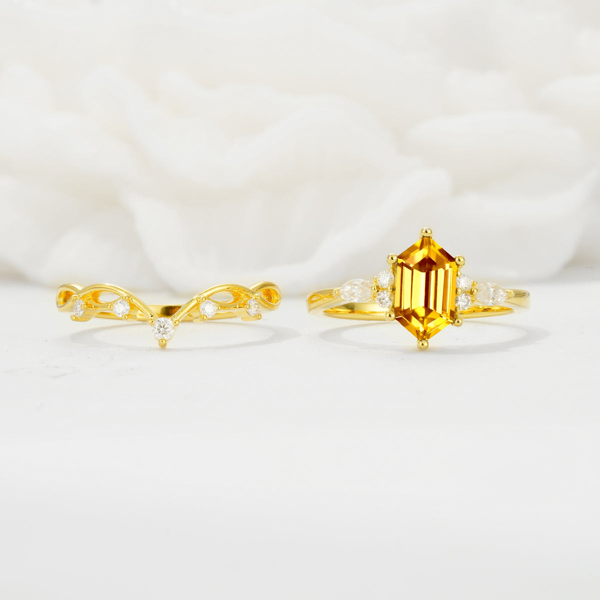 Elegant Long Hexagonal Cut Twisted Vine Citrine Engagement Ring - Additional view