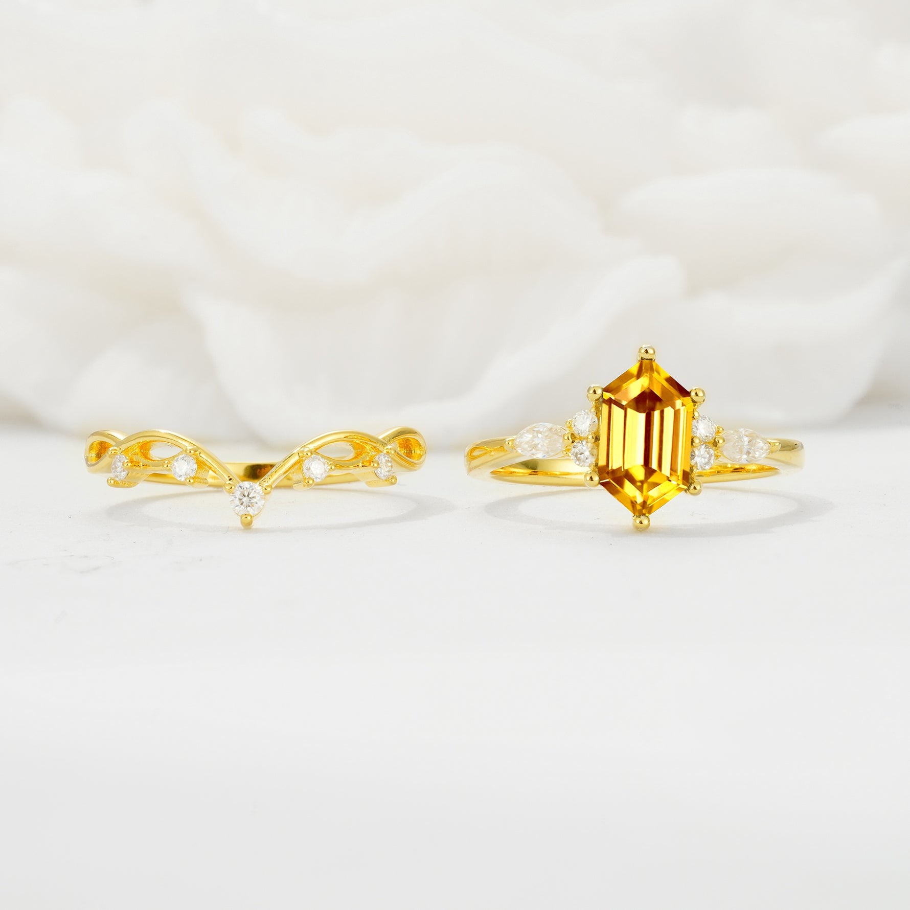 Elegant Long Hexagonal Cut Twisted Vine Citrine Engagement Ring - Additional view