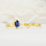 Elegant Long Hexagonal Cut Twisted Vine Tanzanite Engagement Ring - White-Gold