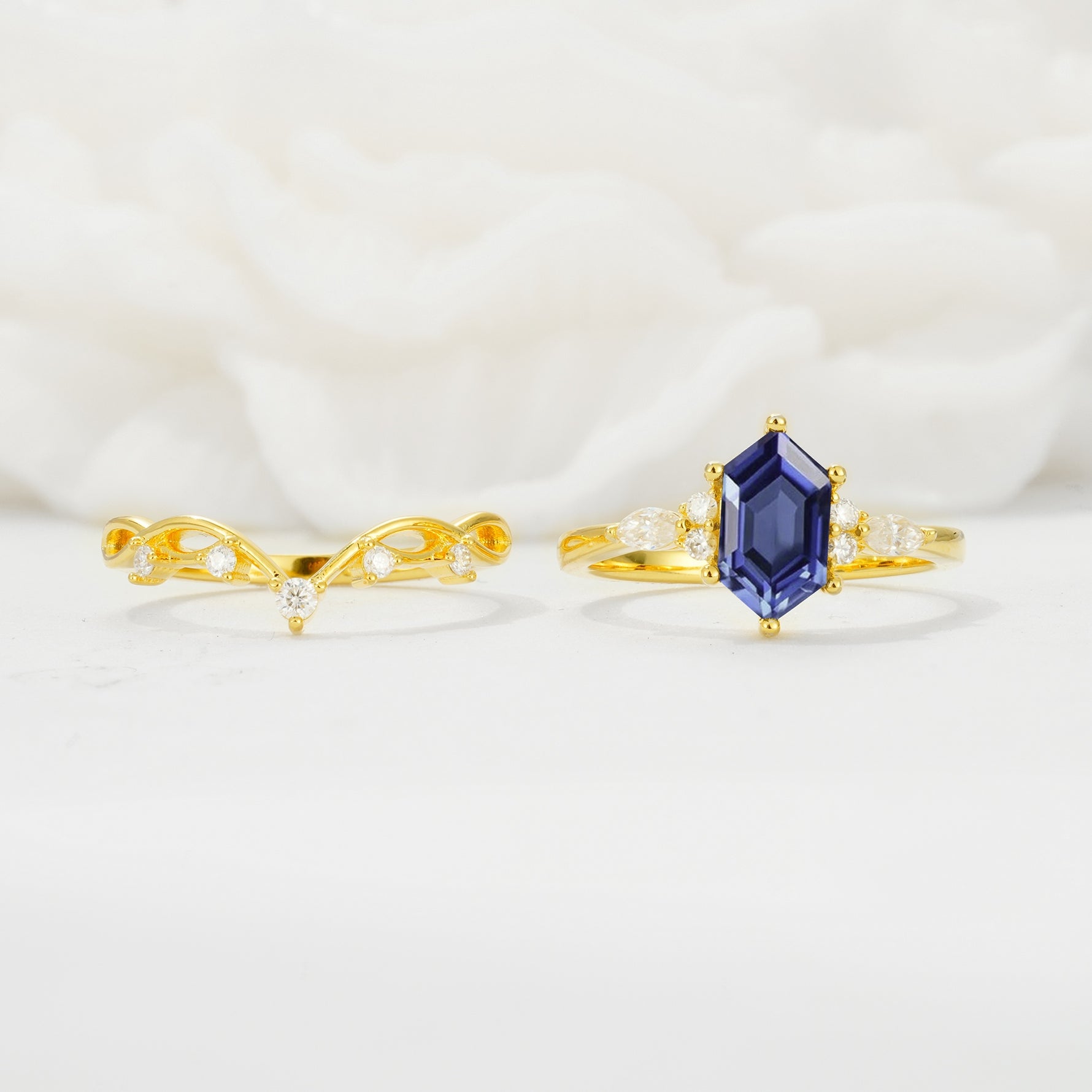 Elegant Long Hexagonal Cut Twisted Vine Tanzanite Engagement Ring - Additional view