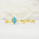 Elegant Long Hexagonal Cut Twisted Vine Turquoise Engagement Ring - White-Gold