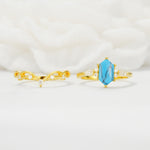 Elegant Long Hexagonal Cut Twisted Vine Turquoise Engagement Ring - Additional view