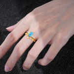 Elegant Long Hexagonal Cut Twisted Vine Turquoise Engagement Ring - Additional view