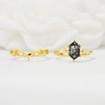 Elegant Long Hexagonal Cut Twisted Vine Black Rutilated Quartz Engagement Ring - Additional view
