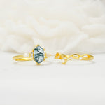 Elegant Long Hexagonal Cut Twisted Vine Moss Agate Engagement Ring - White-Gold
