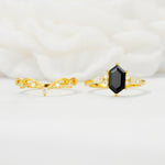 Elegant Long Hexagonal Cut Twisted Vine Black Onyx Engagement Ring - Additional view