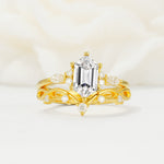 Elegant Long Hexagonal Cut Twisted Vine Lab Diamond Engagement Ring - Yellow-Gold