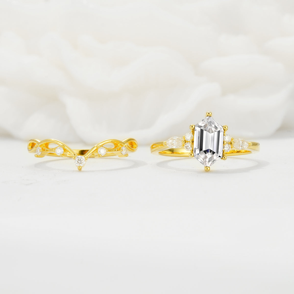 Elegant Long Hexagonal Cut Twisted Vine Lab Diamond Engagement Ring - Additional view