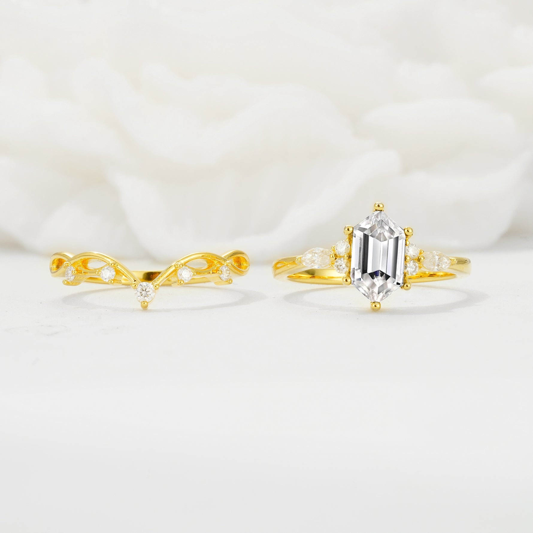 Elegant Long Hexagonal Cut Twisted Vine Lab Diamond Engagement Ring - Additional view