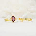 Elegant Long Hexagonal Cut Twisted Vine Garnet Engagement Ring - White-Gold