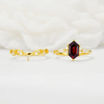 Elegant Long Hexagonal Cut Twisted Vine Garnet Engagement Ring - Additional view