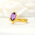 Elegant Long Hexagonal Cut Twisted Vine Amethyst Engagement Ring - Rose-Gold