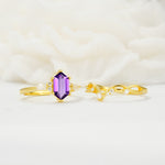 Elegant Long Hexagonal Cut Twisted Vine Amethyst Engagement Ring - White-Gold