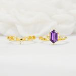 Elegant Long Hexagonal Cut Twisted Vine Amethyst Engagement Ring - Additional view