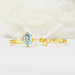 Elegant Long Hexagonal Cut Twisted Vine Aquamarine Engagement Ring - White-Gold