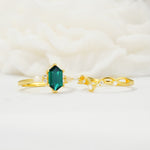 Elegant Long Hexagonal Cut Twisted Vine Emerald Engagement Ring - White-Gold